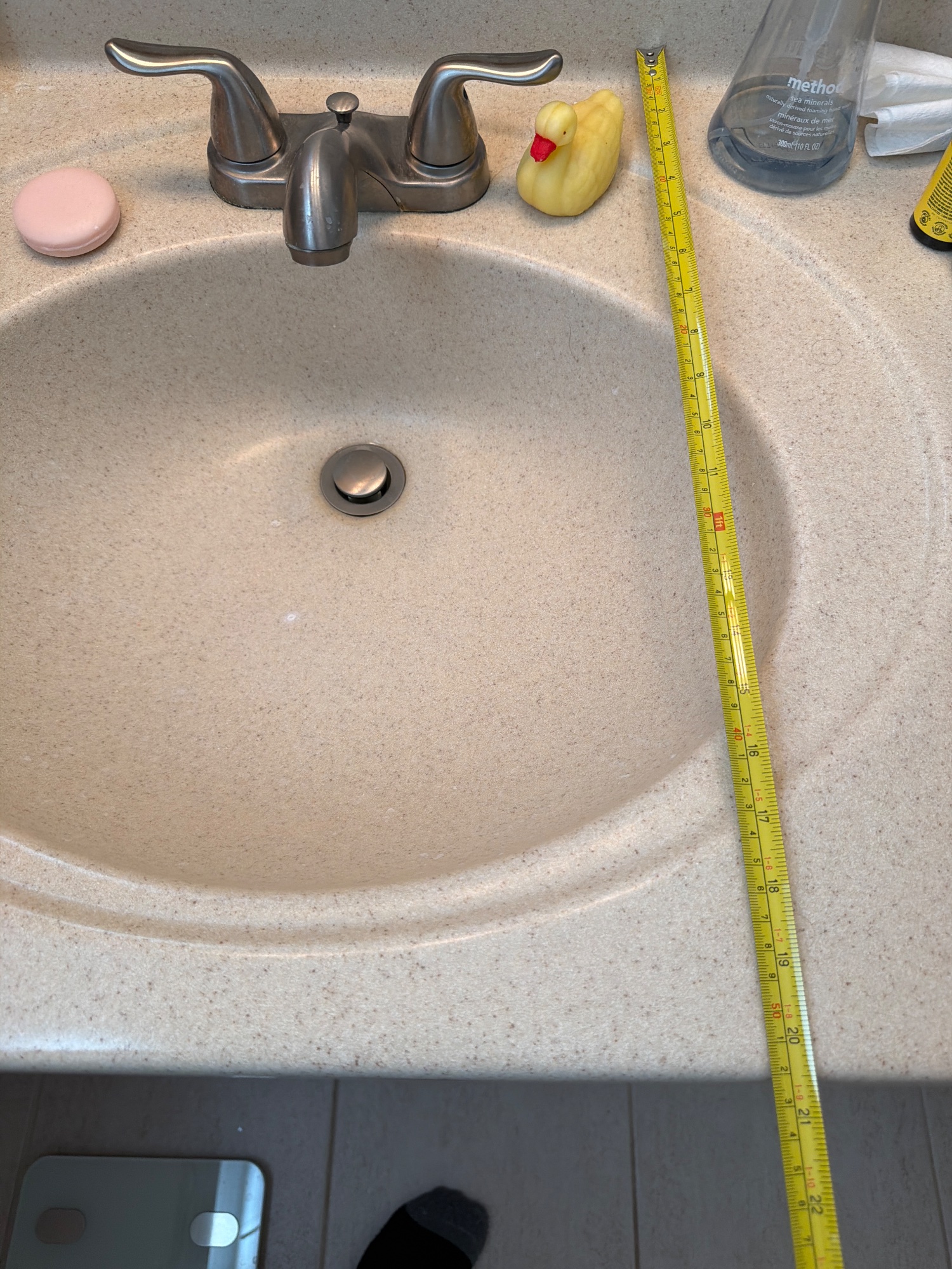 Tape in place: Vanity, front to wall
